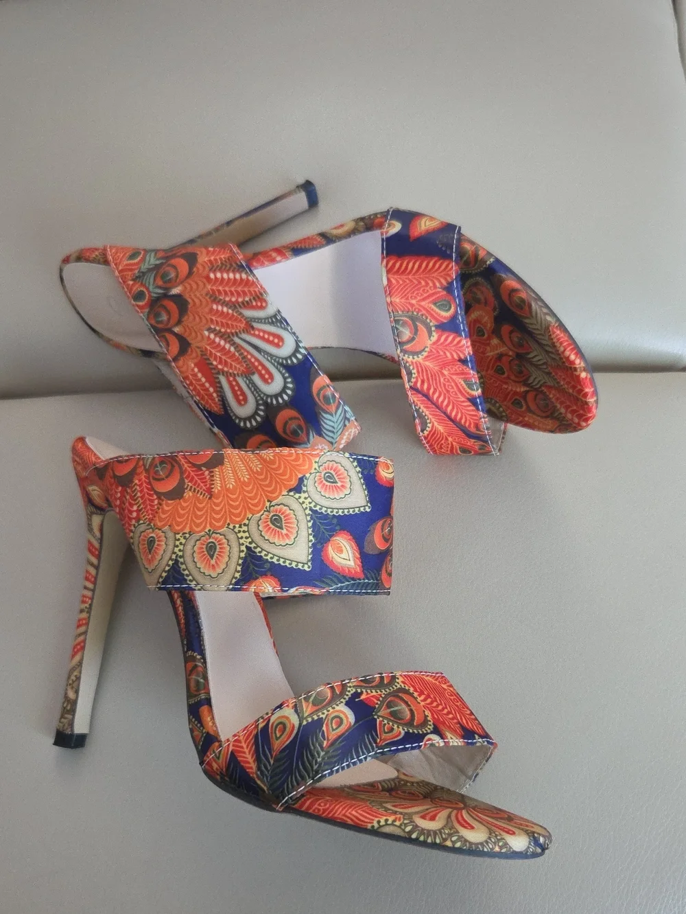 Women's Paisley Print High Heel Slide Sandals - Orange/ Blue/ Green Size EU 40